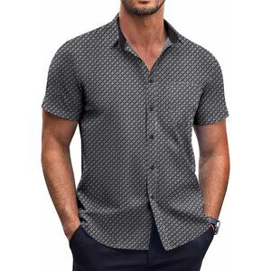 Black windmill  Men Short Sleeve Button Down Wrinkle Free Polka Dot Print Shirt